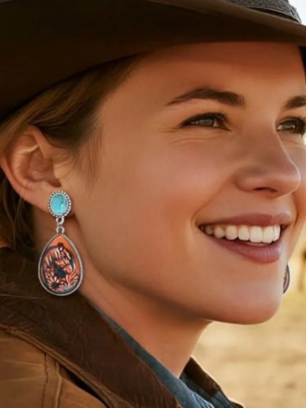 Western Horse‎ Head Ears Jewelry for Women Vintage Boho Turquoise